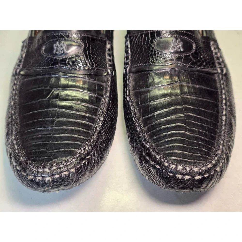 Mezlan Encina Men's Loafers Size 10.5‎ Black Genuine Crocodile Leather Shoes Vtg